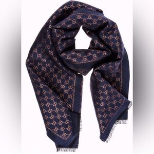 Gucci Scarf in Navy and Metallic Rose Gold Threads